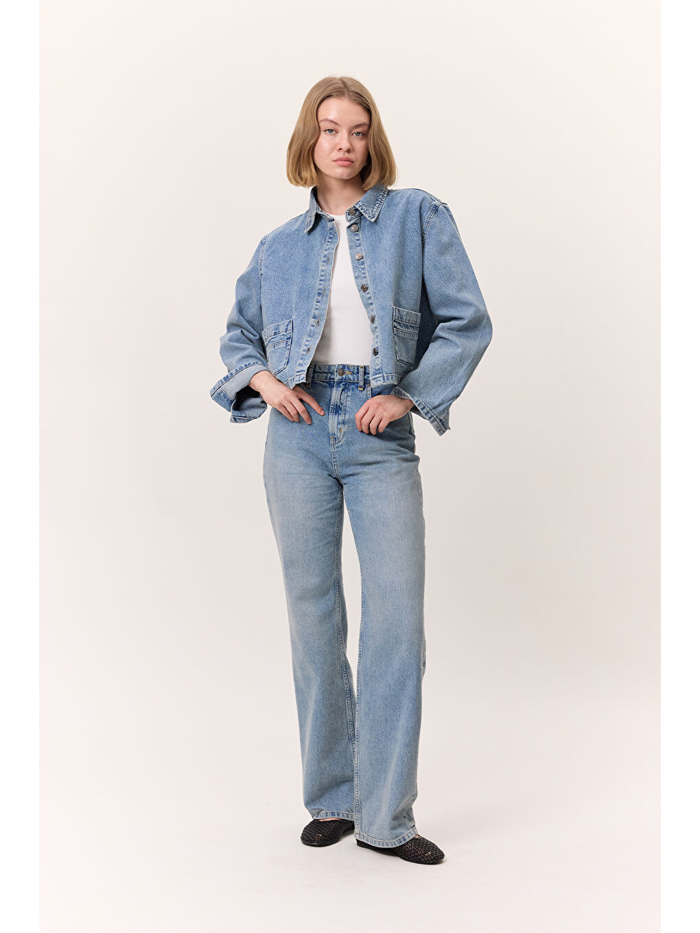 Kısa Denim Gömlek Ceket Mavi-4