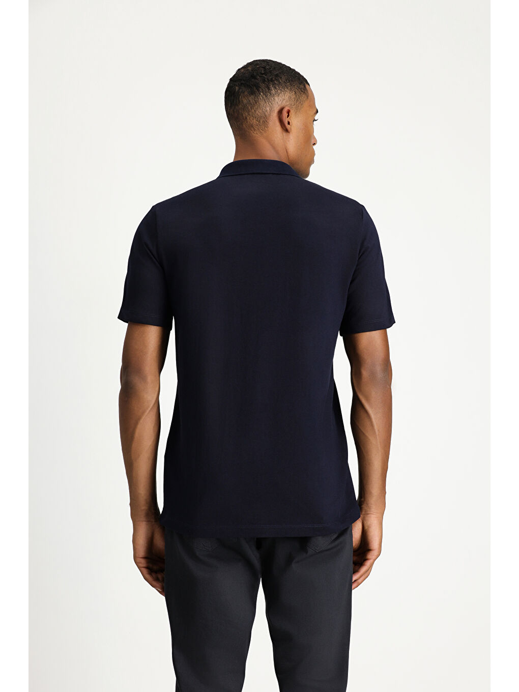 Lacivert Regular Fit Pamuklu Nakışlı Cepli Polo Yaka Büyük Beden Tişört-2