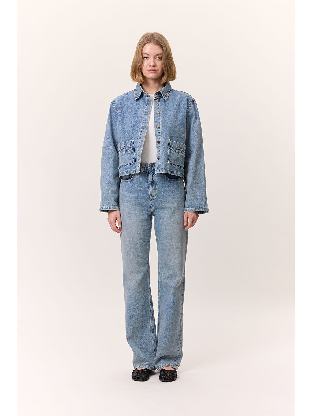 Kısa Denim Gömlek Ceket Mavi-5