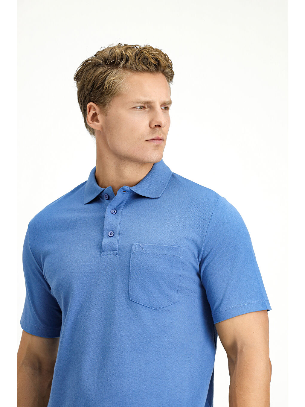 Mavi Regular Fit Pamuklu Nakışlı Cepli Polo Yaka Büyük Beden Tişört-2