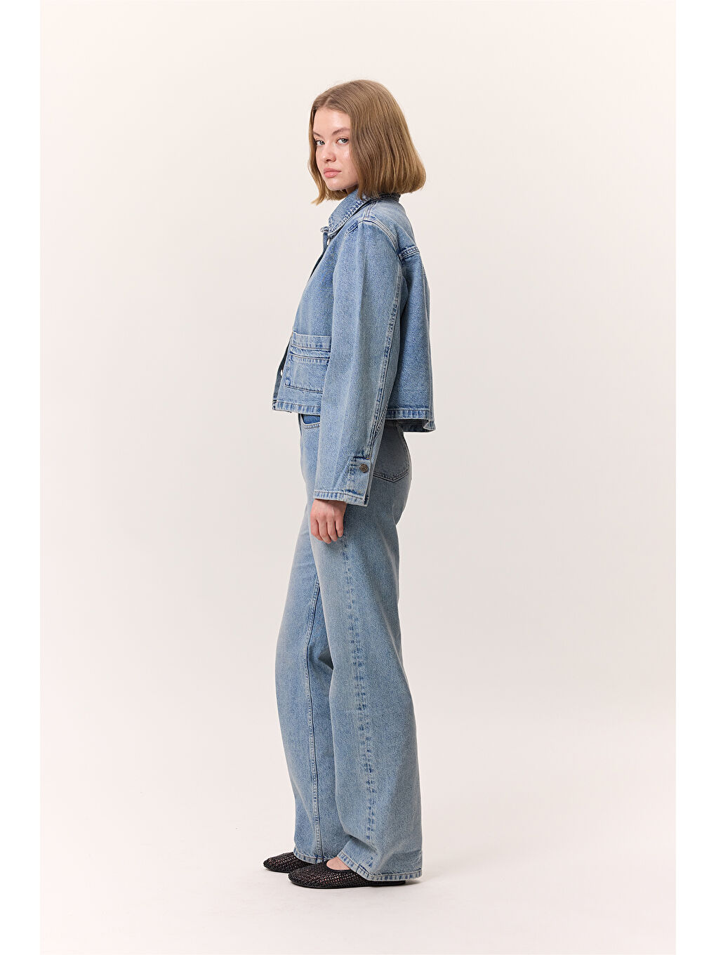 Kısa Denim Gömlek Ceket Mavi-6