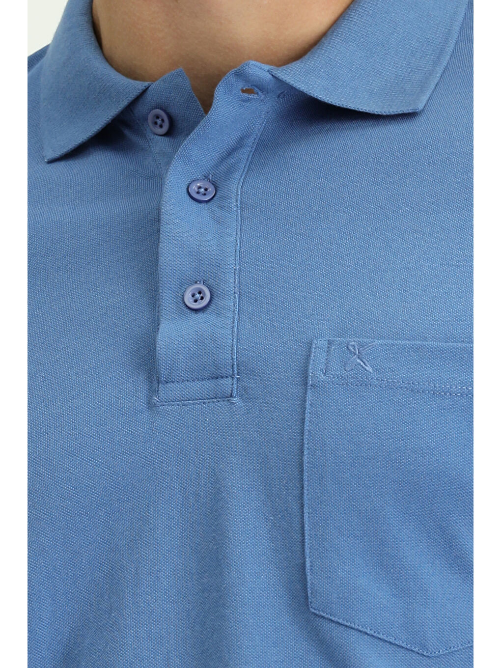 Mavi Regular Fit Pamuklu Nakışlı Cepli Polo Yaka Büyük Beden Tişört-4