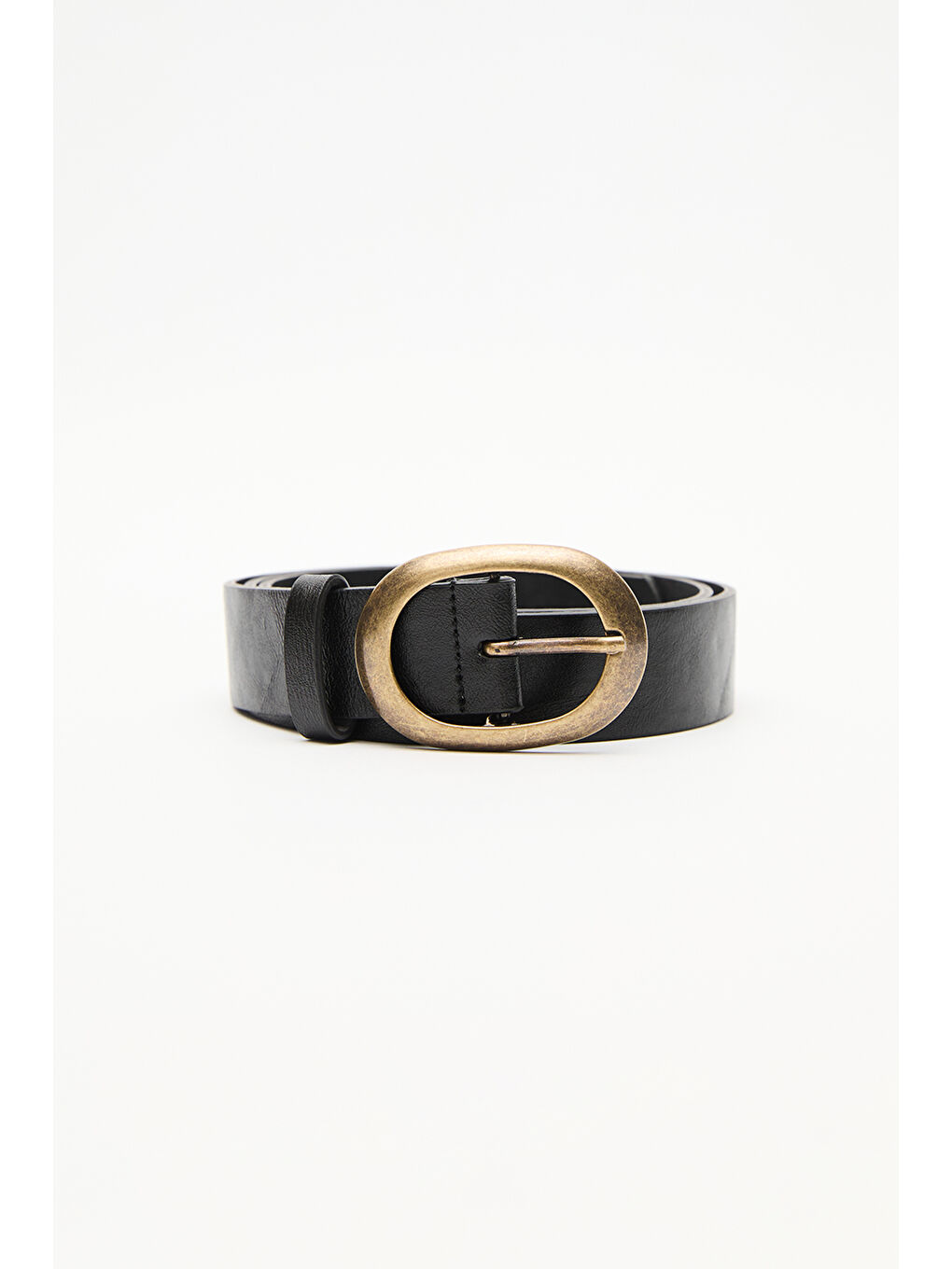 Antik Tokalı Oval Deri Kemer Siyah-1