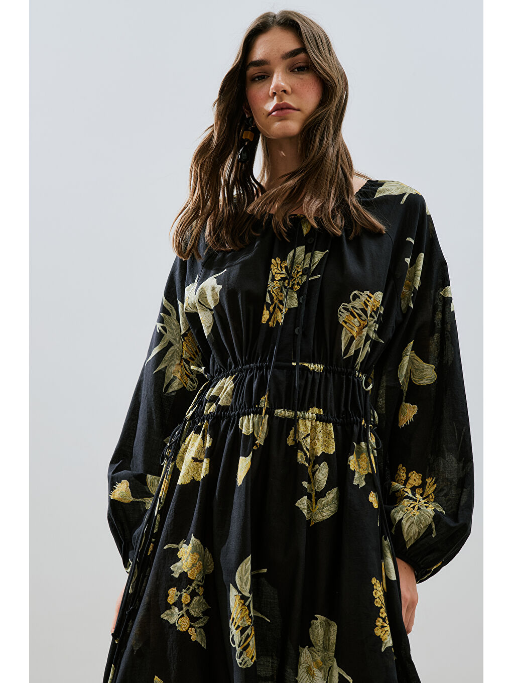 Karışık DESENLİ PAMUKLU BÜZGÜLÜ ELBİSE ALOHA-2