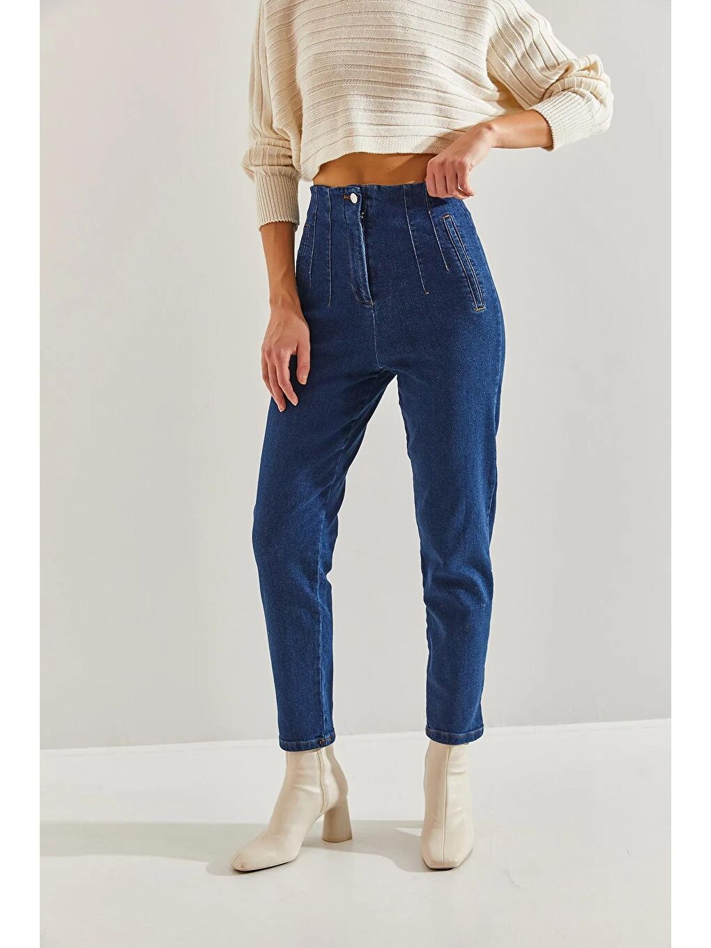 İndigo Kadın Pileli Elastanlı Kemersiz Pantolon-1