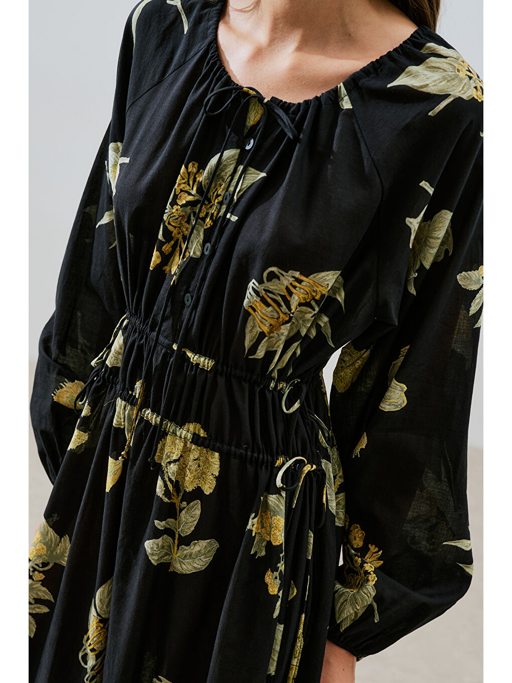 Karışık DESENLİ PAMUKLU BÜZGÜLÜ ELBİSE ALOHA-3