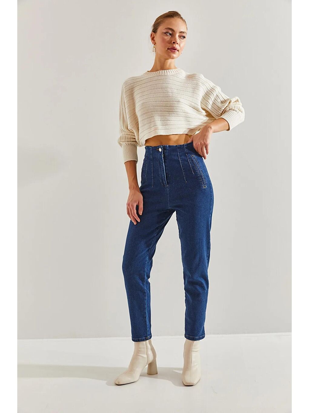 İndigo Kadın Pileli Elastanlı Kemersiz Pantolon-4