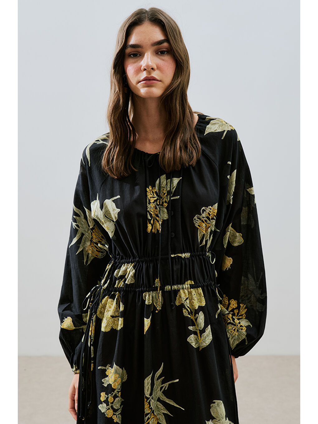 Karışık DESENLİ PAMUKLU BÜZGÜLÜ ELBİSE ALOHA-4