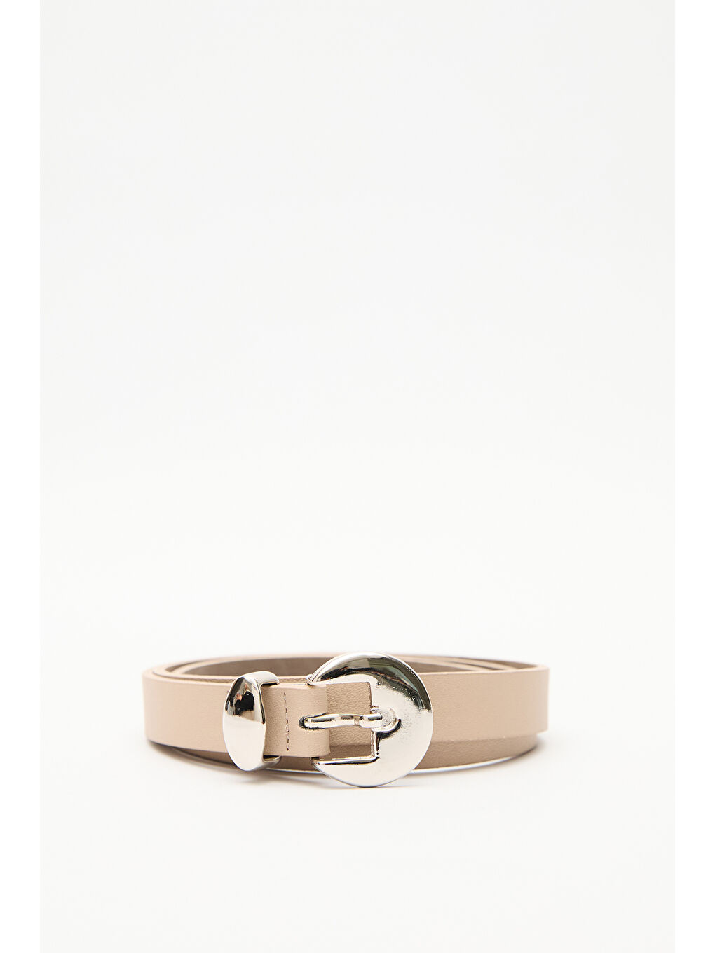 Oval Tokalı İnce Kemer Bej-1