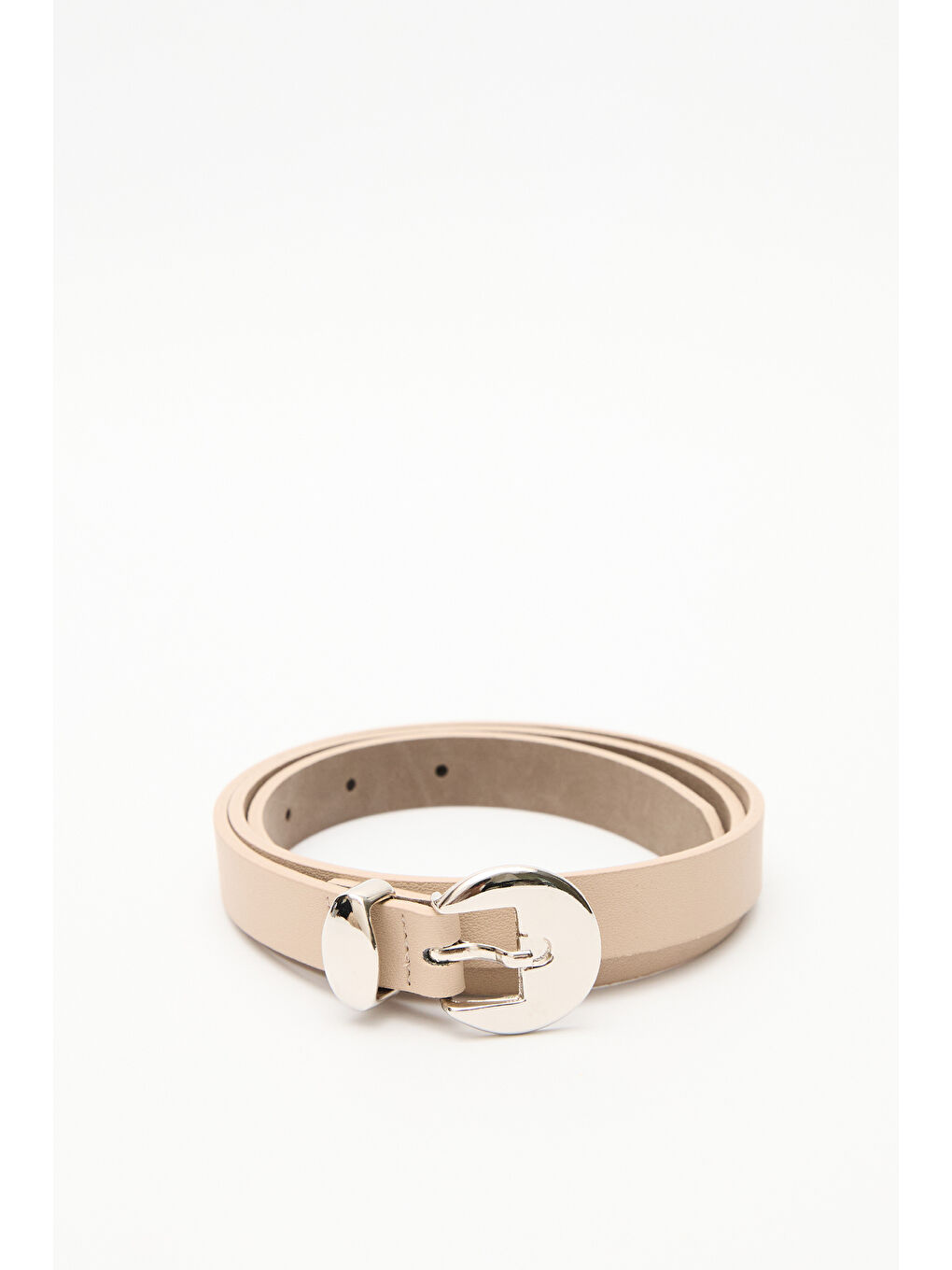 Oval Tokalı İnce Kemer Bej-2