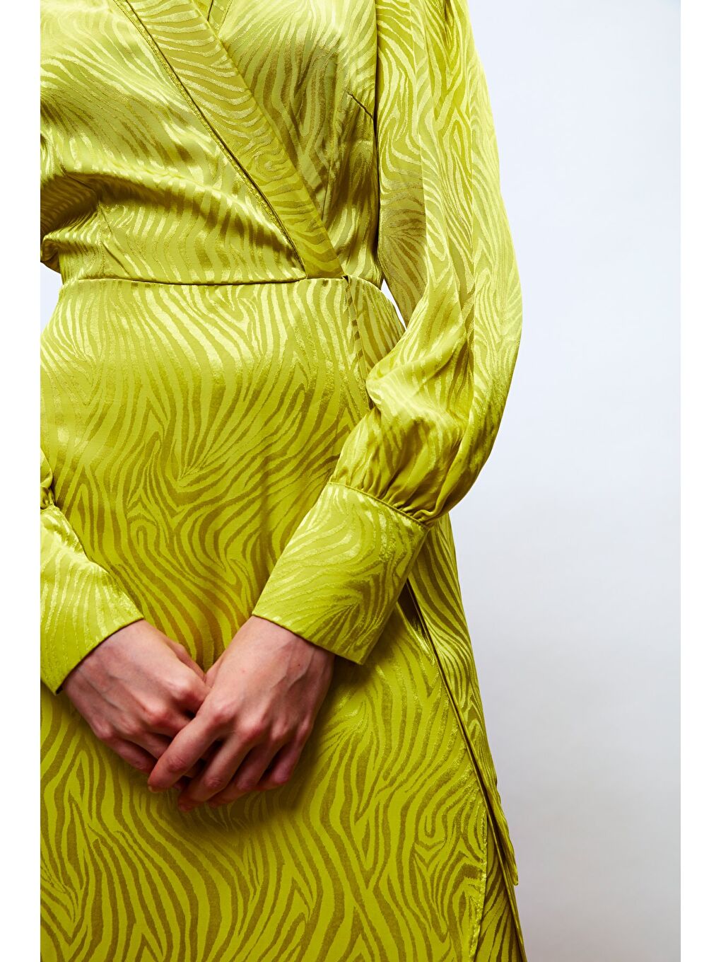 Kruvaze Desenli Uzun Elbise - Yağ Yeşili-6