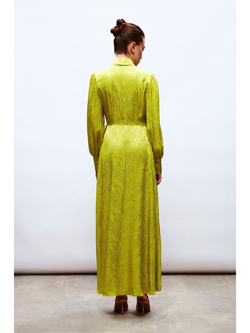 Kruvaze Desenli Uzun Elbise - Yağ Yeşili-7