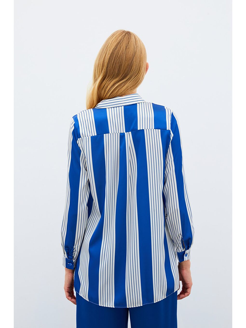 Çizgi Desenli Gömlek - Sax Mavi-5