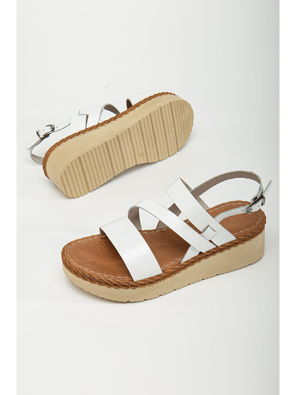 Beyaz D152 Kadın Hakiki Deri Sandalet-8