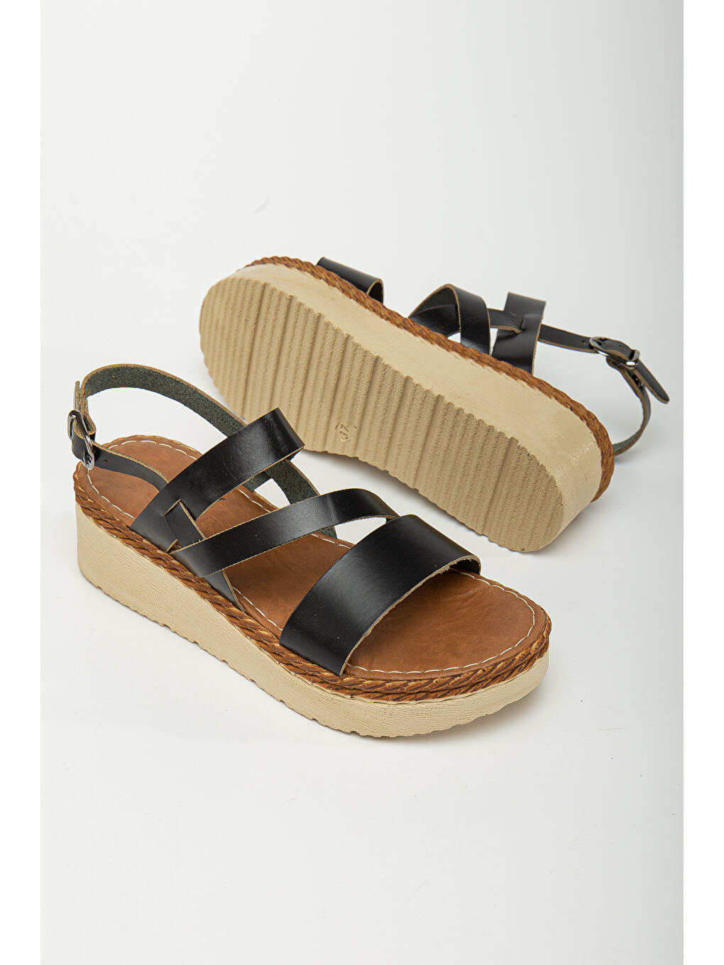 Siyah D152 Kadın Hakiki Deri Sandalet-9