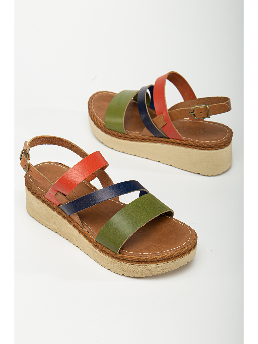 Yeşil D152 Kadın Hakiki Deri Sandalet-9