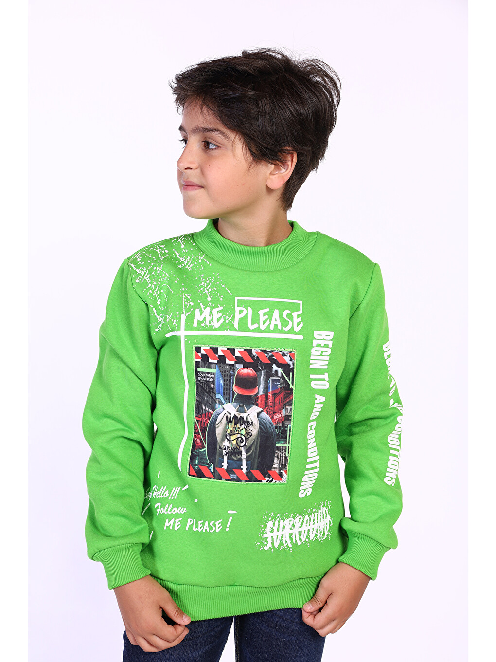 Lacivert Erkek Çocuk Balıkçı Yaka İçi Pamuklu Sweatshirt