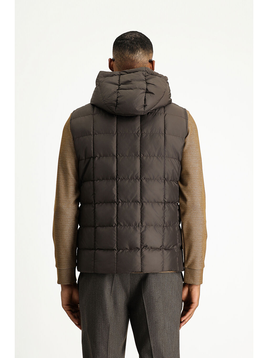 Kahverengi Slim Fit Dar Kesim Kapüşonlu Spor Yelek-5