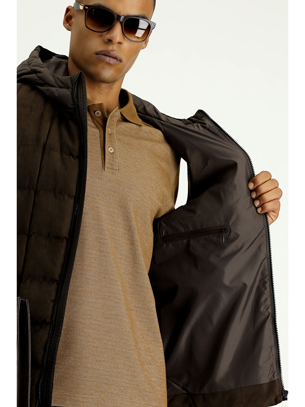 Kahverengi Slim Fit Dar Kesim Kapüşonlu Spor Yelek-6