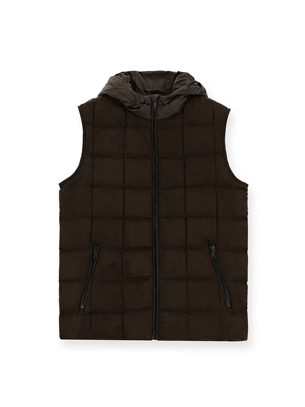 Kahverengi Slim Fit Dar Kesim Kapüşonlu Spor Yelek-7