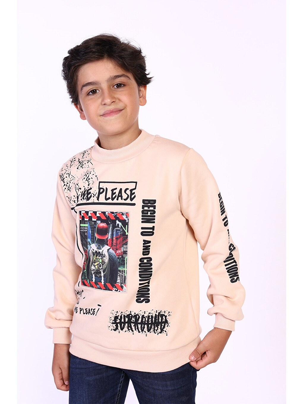 Lacivert Erkek Çocuk Balıkçı Yaka İçi Pamuklu Sweatshirt-5