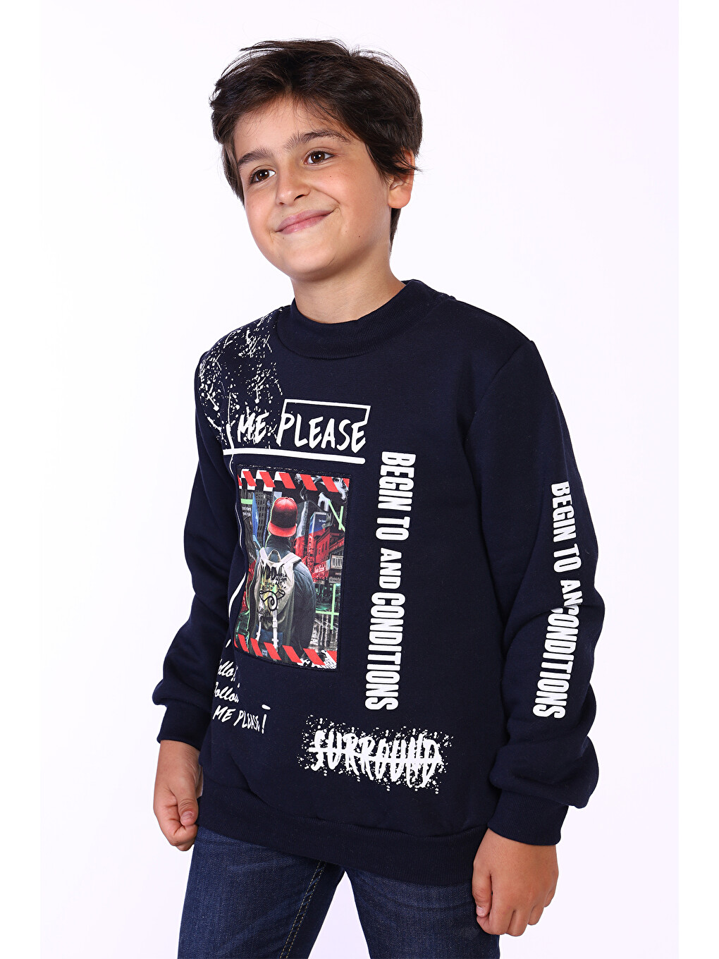 Lacivert Erkek Çocuk Balıkçı Yaka İçi Pamuklu Sweatshirt-6