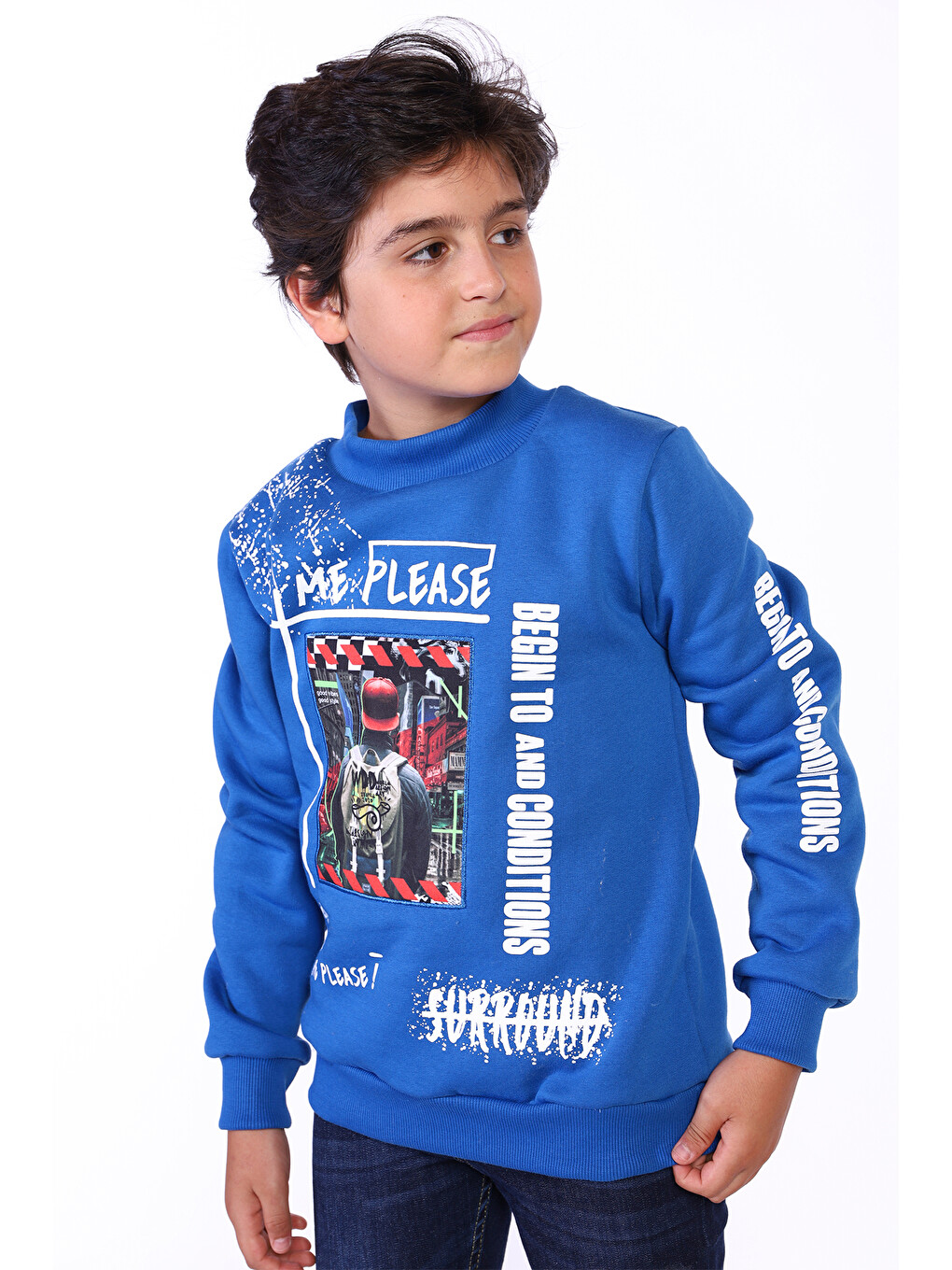 Lacivert Erkek Çocuk Balıkçı Yaka İçi Pamuklu Sweatshirt-8