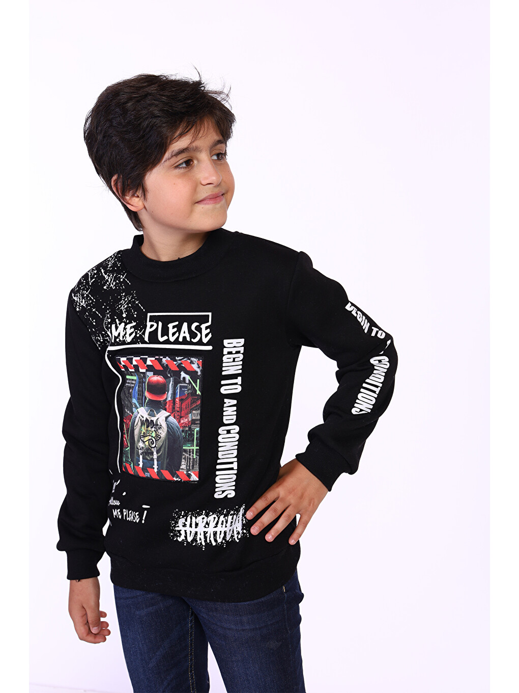Lacivert Erkek Çocuk Balıkçı Yaka İçi Pamuklu Sweatshirt-9