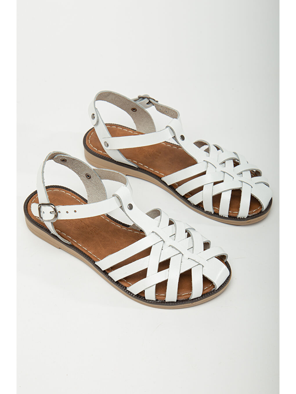 Beyaz D002 Kadın Hakiki Deri Sandalet-8