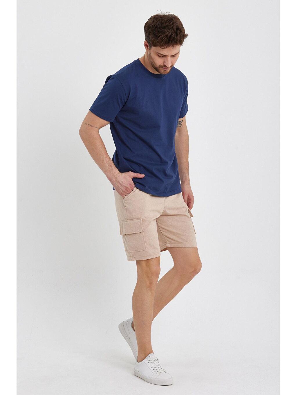 Bej Erkek Kargo Cep Penye Renkli Kapri-3