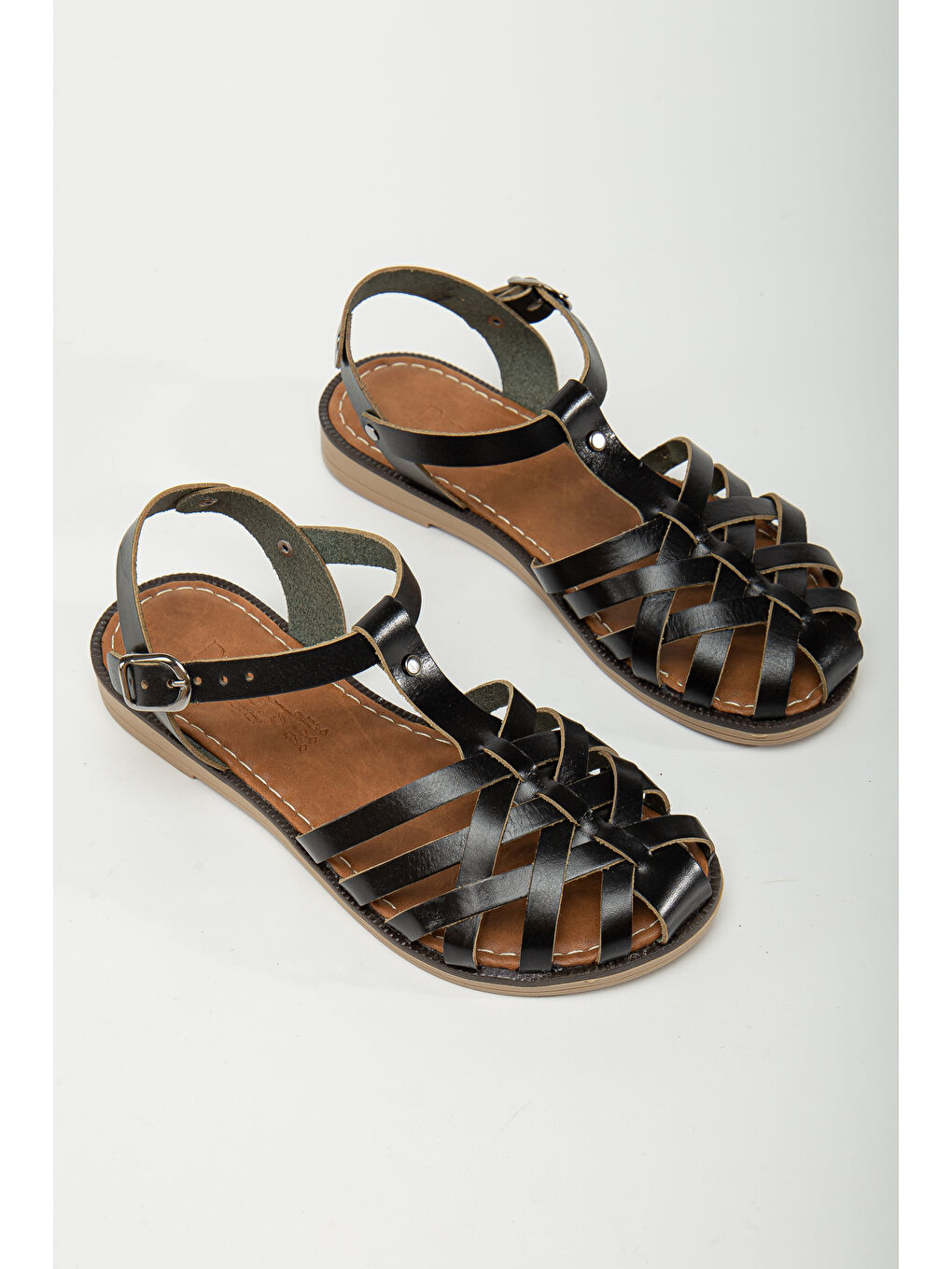 Siyah D002 Kadın Hakiki Deri Sandalet-8