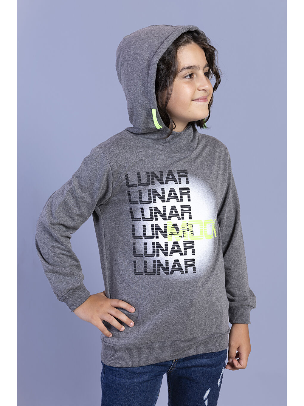 Antrasit Erkek Çocuk Kapüşonlu Baskılı Sweatshirt