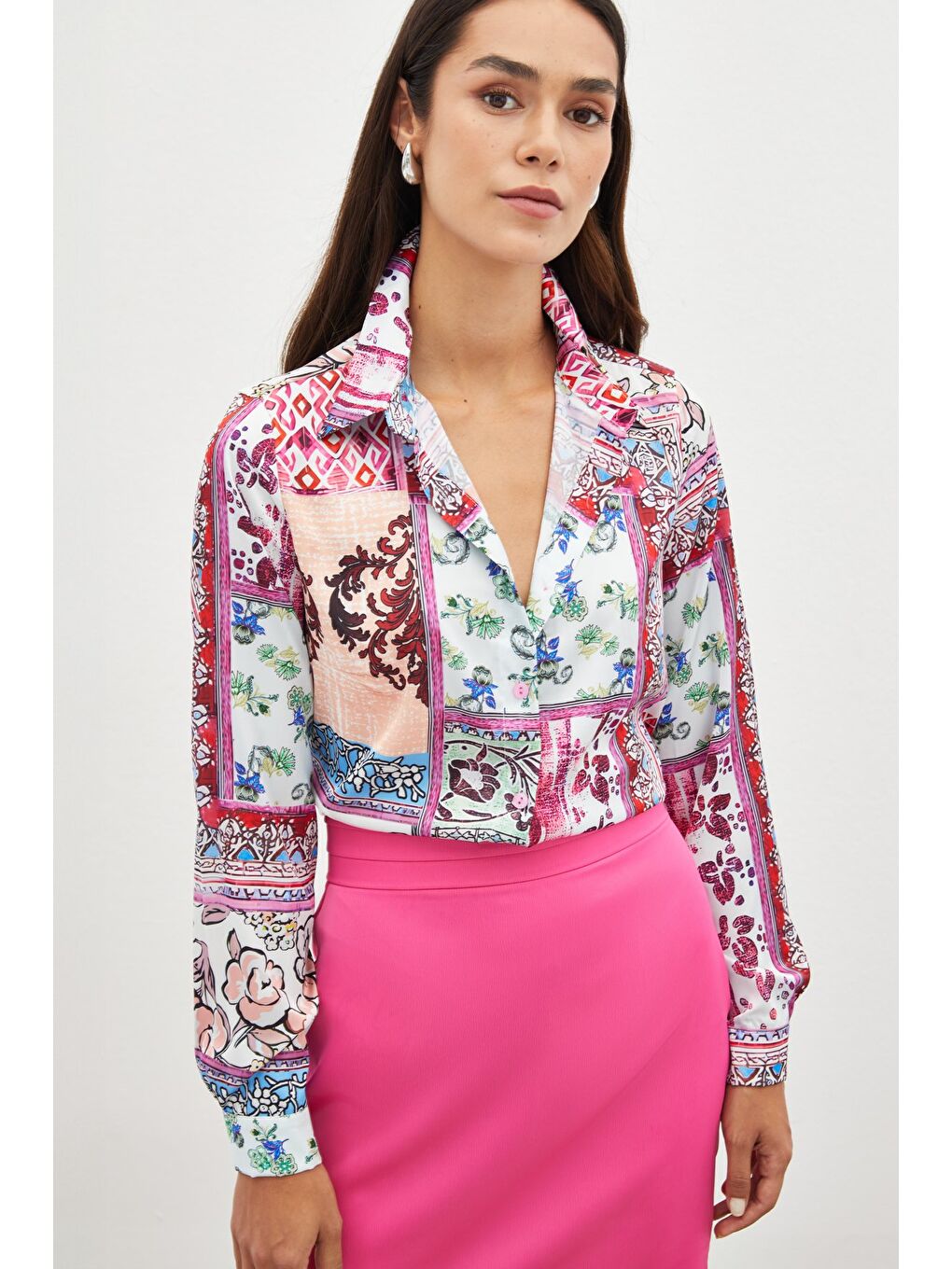 Klasik Desenli Gömlek - Pembe-3