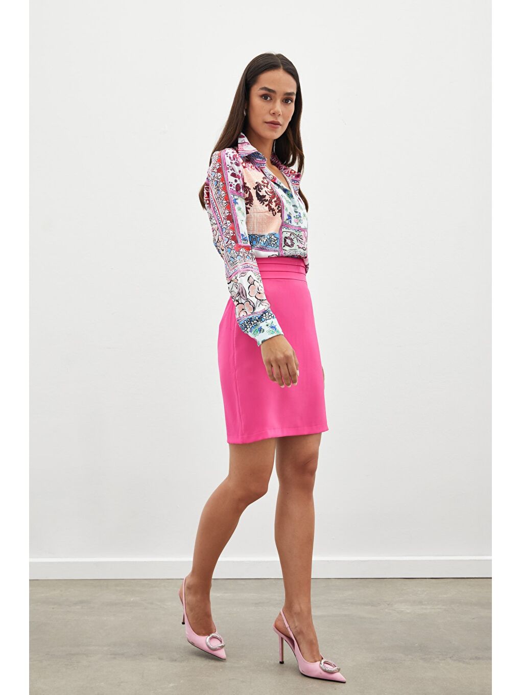 Klasik Desenli Gömlek - Pembe-5