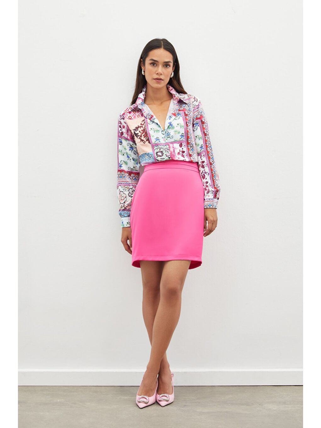 Klasik Desenli Gömlek - Pembe-6