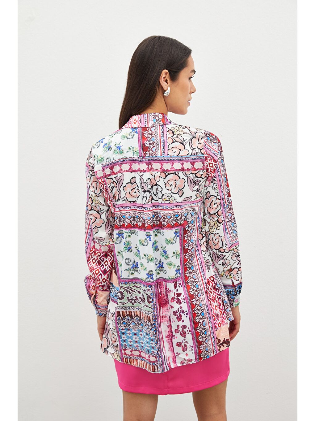 Klasik Desenli Gömlek - Pembe-7
