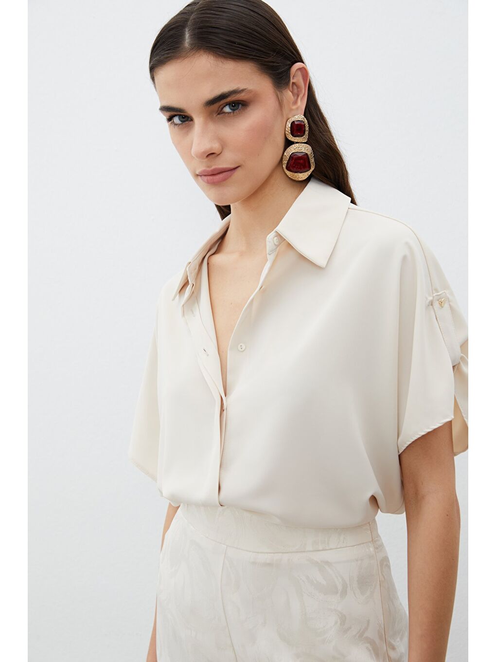 Kol Detaylı Salaş Gömlek - Bej-2