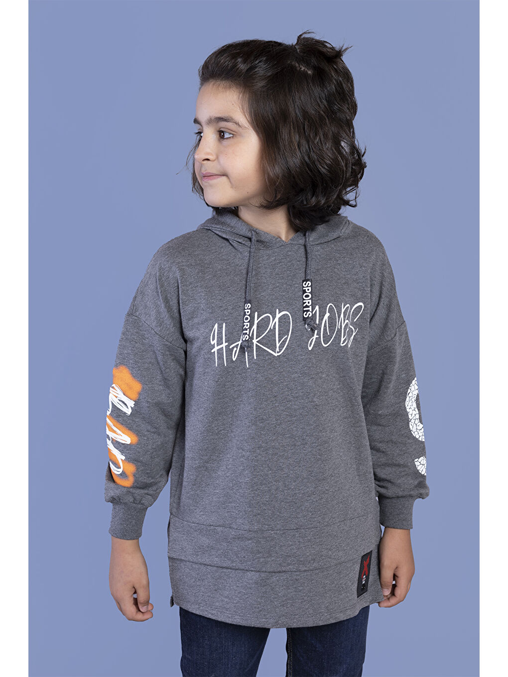 Antrasit Erkek Çocuk Kapüşonlu Baskılı Sweatshirt