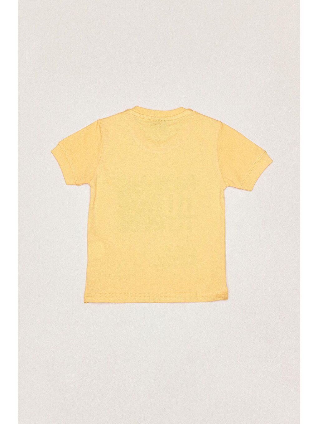 Sarı Bisiklet Yaka Baskılı Çocuk Tişört-2