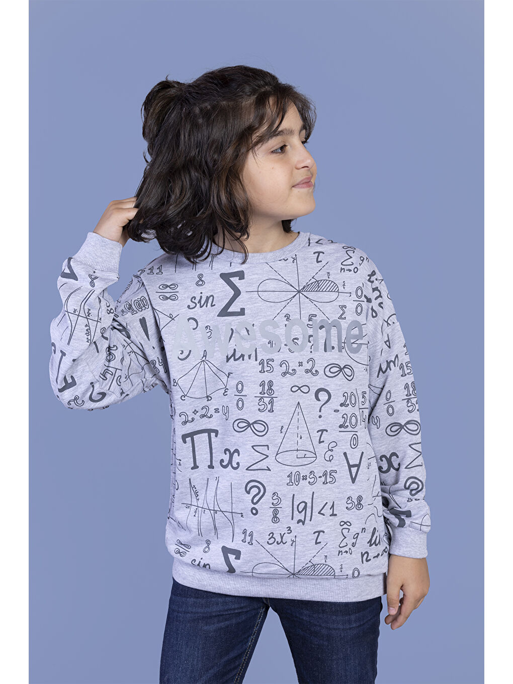 Gri Erkek Çocuk Baskılı Sweatshirt-1