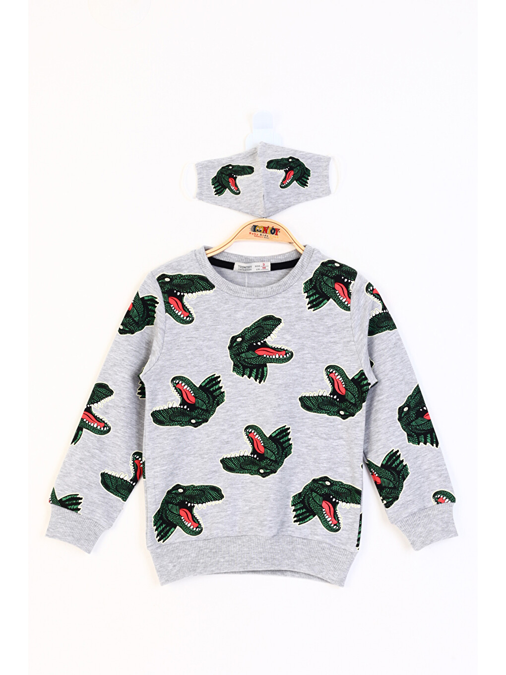 Gri Erkek Çocuk Dinozor Baskılı Sweatshirt