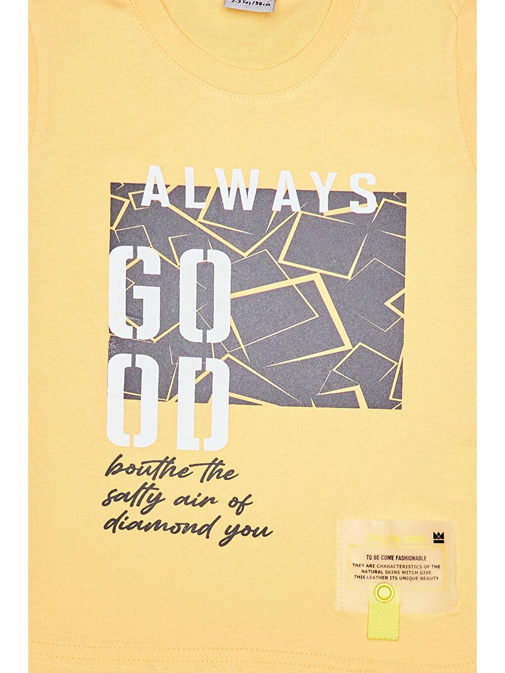 Sarı Bisiklet Yaka Baskılı Çocuk Tişört-1