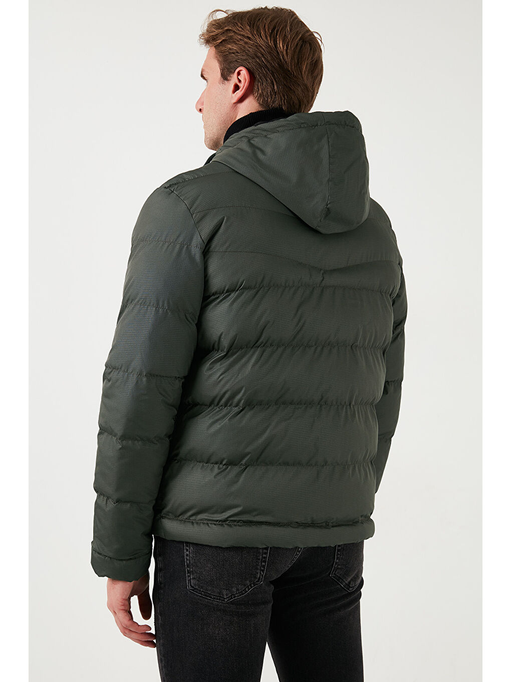 Haki Kapüşonlu Fermuarlı Cepli Slim Fit Şişme Mont 6490001-6