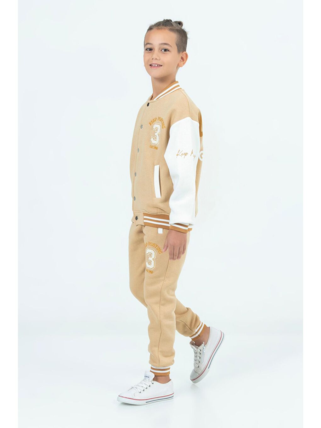 Kahverengi Champions Yazılı Kolej Ceketli Erkek Çocuk Takım 16728-2