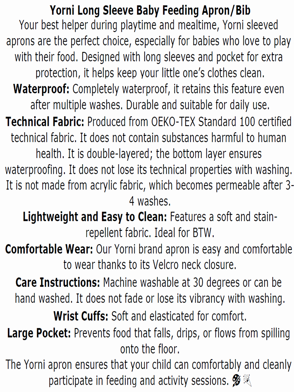 2-4yaş, Family, Uzun Kollu, Sıvı Geçirmez, Makinede Yıkanabilir, Cepli, Cırtlı Bebek Mama Önlüğü-2