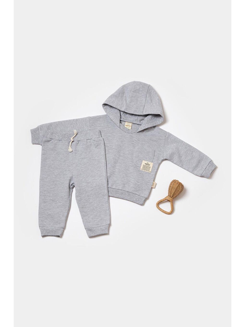 BabyCosy Organic  Gri Kapüşonlu Sweatshirt &Pantolon Seti