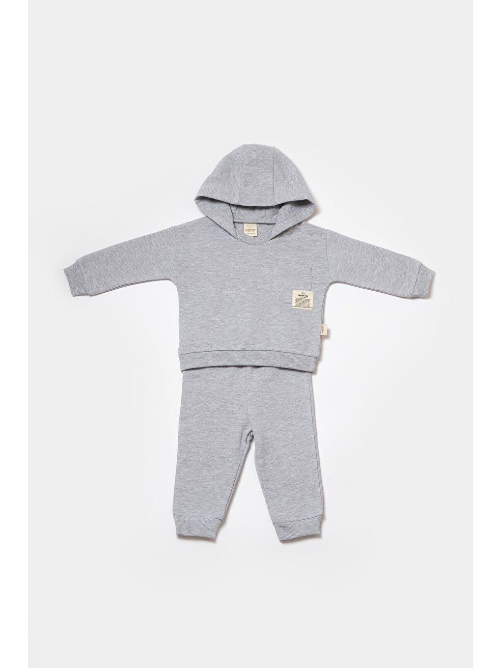 BabyCosy Organic  Gri Kapüşonlu Sweatshirt &Pantolon Seti - 1