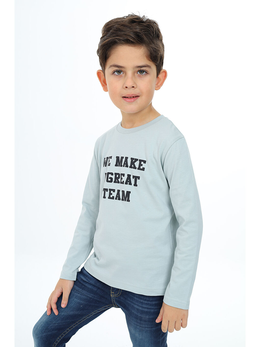 Gri Erkek Çocuk Baskılı Tişört-1