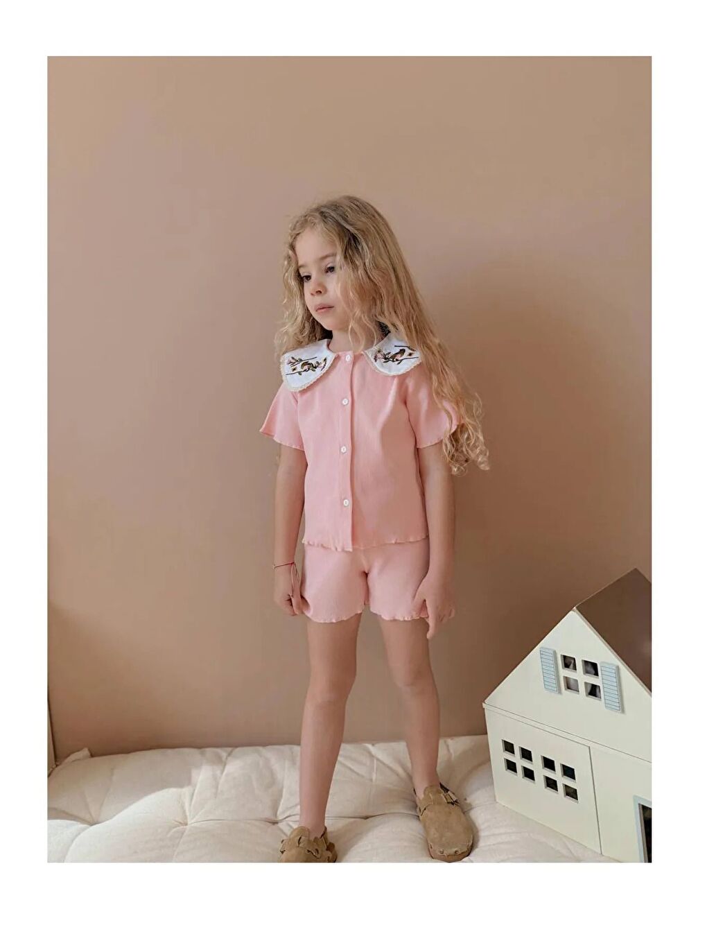 Pembe Nakışlı Bebe Yaka Kız Çocuk Takım