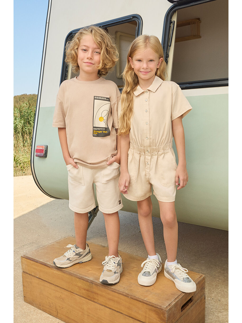 Erkek Çocuk Cepli Örme Şort Bej-4